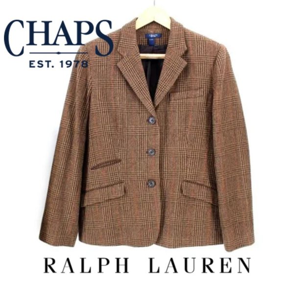 Ralph Lauren Jackets & Blazers - VTG Ralph Lauren Chaps Jacket Tweed Herringbone Plaid Blazer Wool Brown Tan Red
